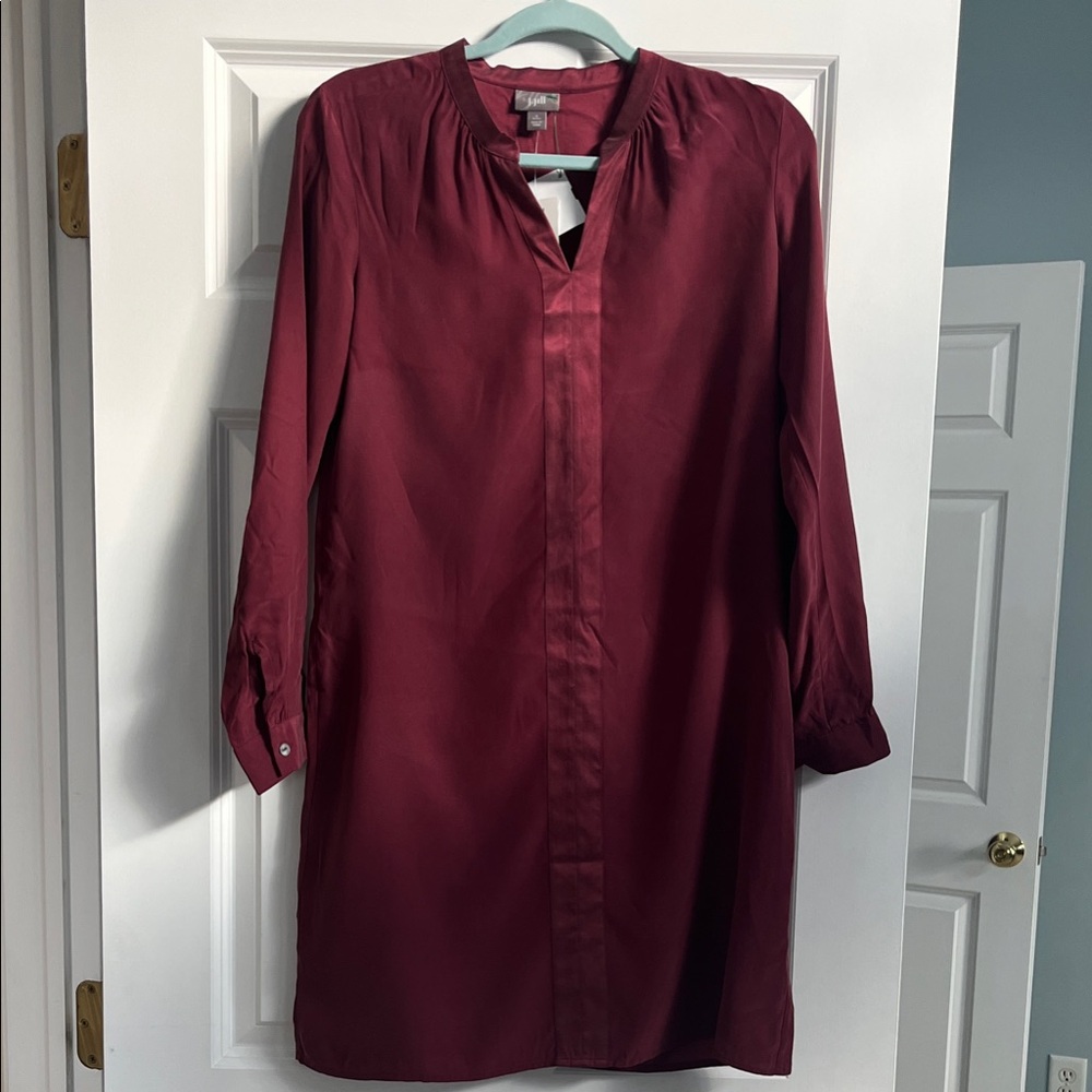 New 100% Silk J. Jill Deep Red Long Sleeve Dress Small Petite